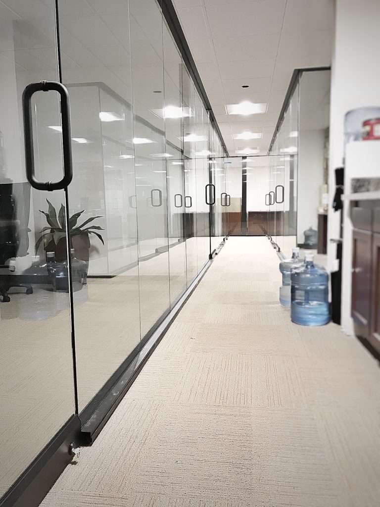 Glass Partitions in a Hallway