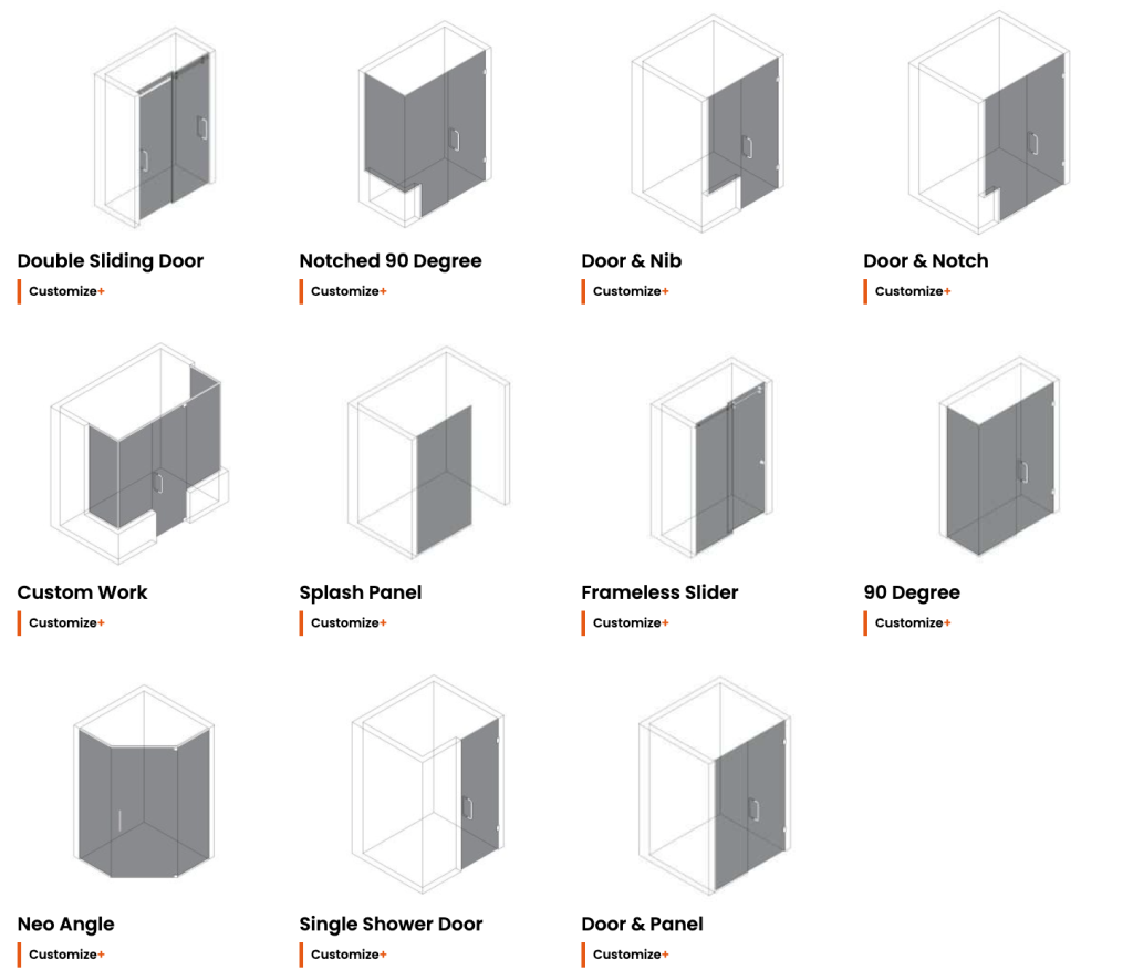 eleven shower door design options by gcs glass