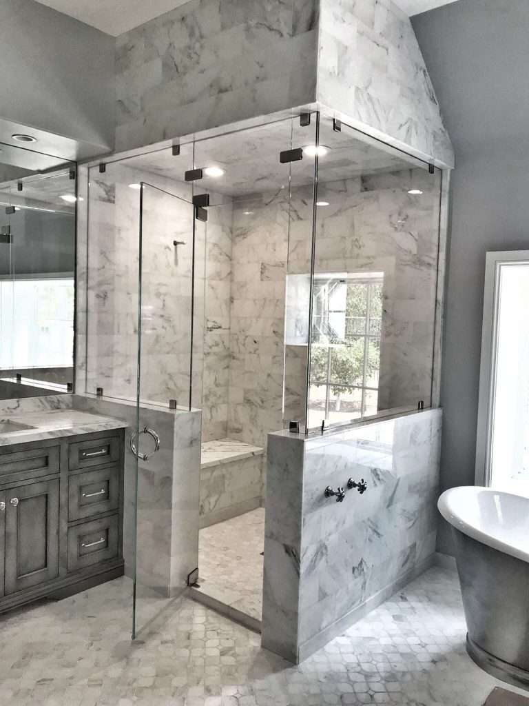 steam shower clamps white tile chrome clear scaled